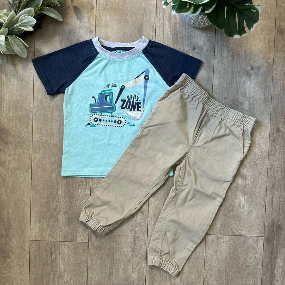 Kids Headquarters Toddler Boy Outfit Construction Work Zone Top & Cargo Joggers